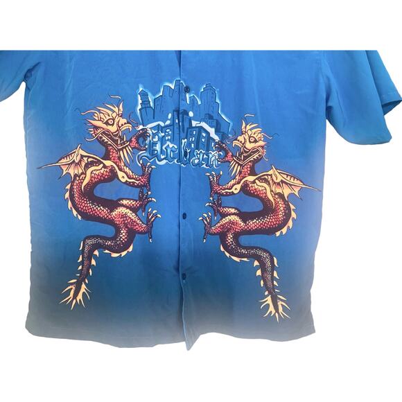 Y2K‎ KAD Clothing Twin Dragons Print Button Down Short Sleeve Shirt, Size XL - Picture 2 of 9
